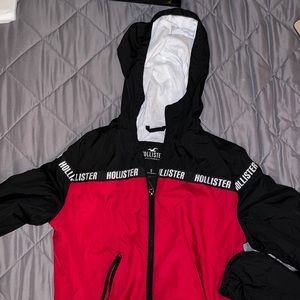 Hollister Red, Black, White zip up hoodie